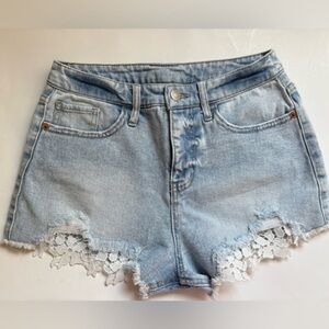 Wild Fable Light Blue Denim Shorts with Lace Trim